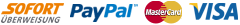 Logos unser Zahlarten Sofortüberweisung, Paypal, Mastercard und Visacard