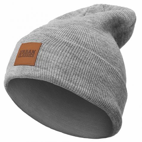 Urban Classics Leatherpatch Long Beanie grau