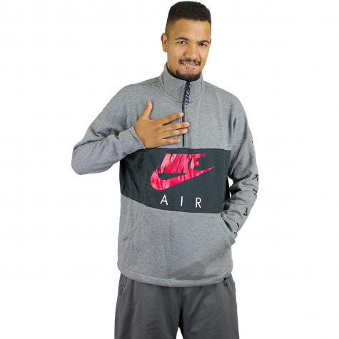 Nike Sweatshirt Top Air Fleece Half Zip grau/rot 
