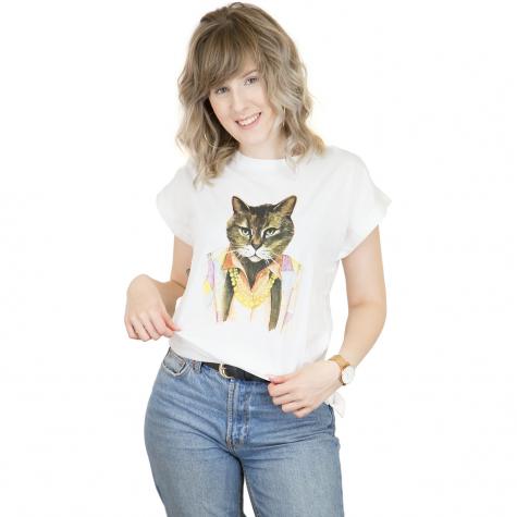 Dedicated Damen T-Shirt Bling Cat weiß 