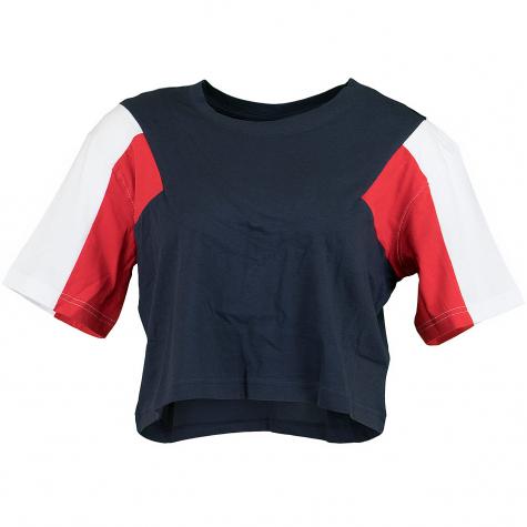 Urban Classics Damen T-Shirt 3-Tone Short Oversize dunkelblau/weiß/rot 