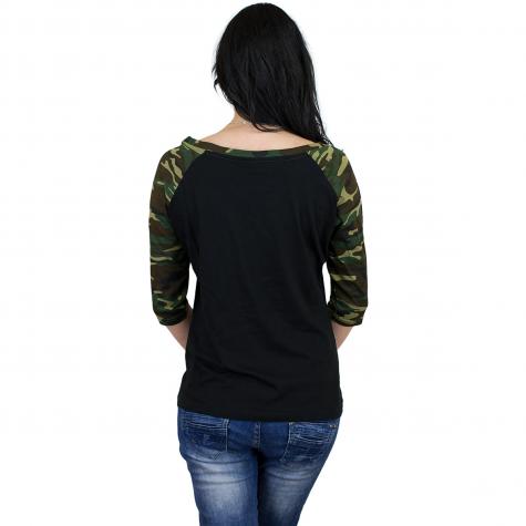 Urban Classics Damen Longshirt 3/4 Contrast Raglan schwarz/camouflage 