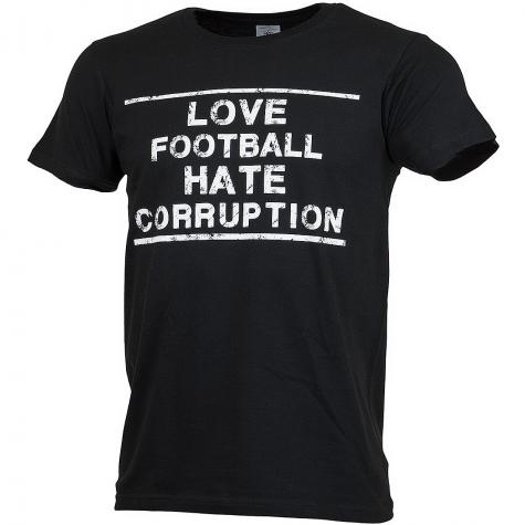 Männersport T-Shirt Love Football Hate Corruption schwarz/weiß 