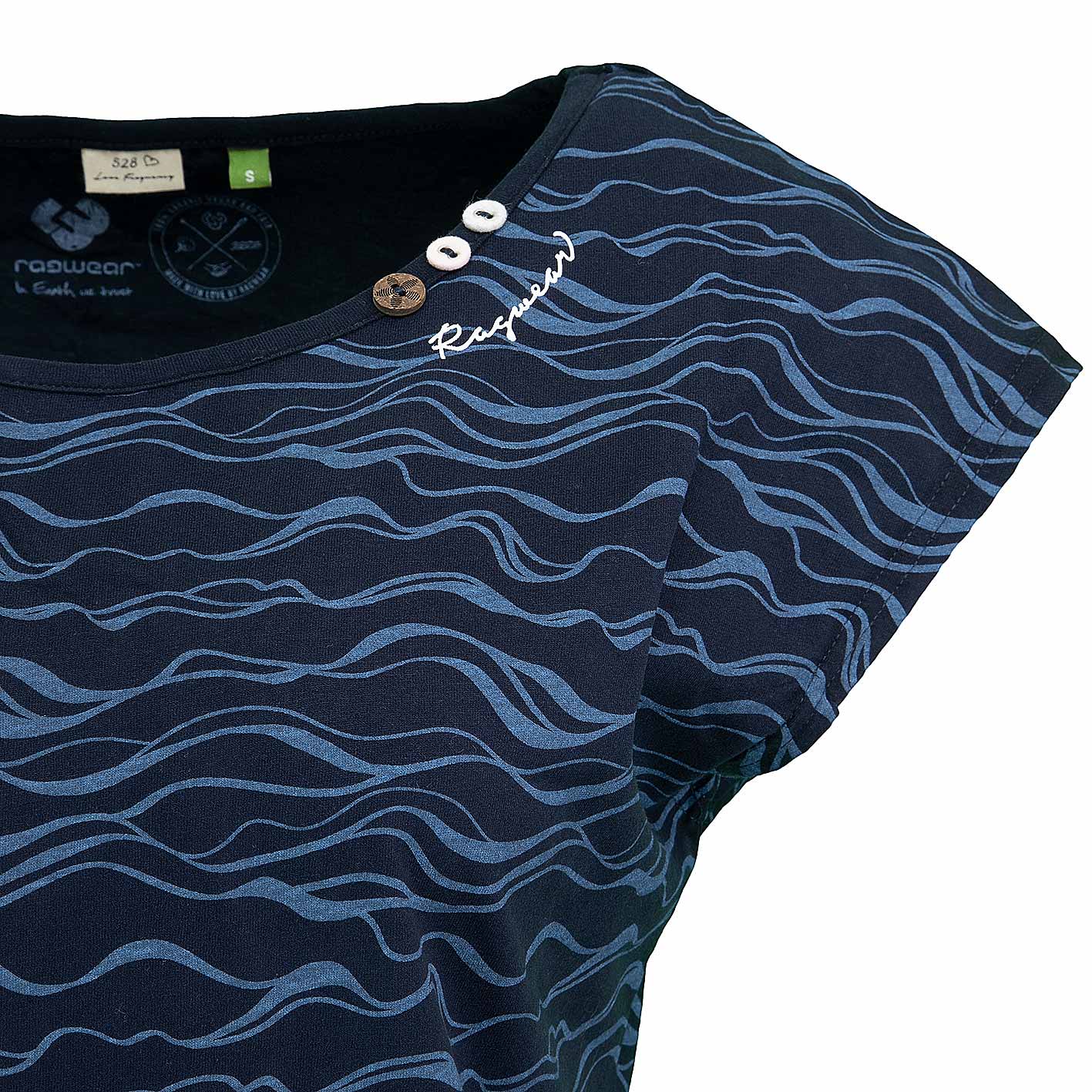 Ragwear Salty Print Organic Top Donna – Scollo A Y Con Bottoni, Stampa Full, Orlo Elastico, Vegano