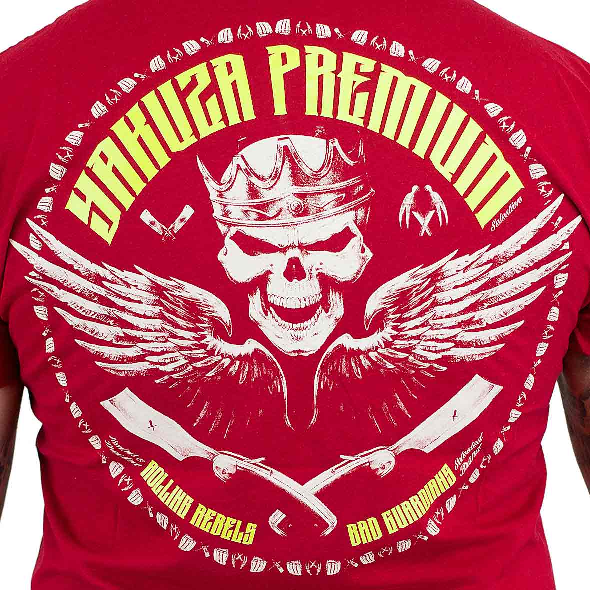 Yakuza Premium Herren T-Shirt 3903 Rot - Pima-Baumwolle Mit Skull-Print