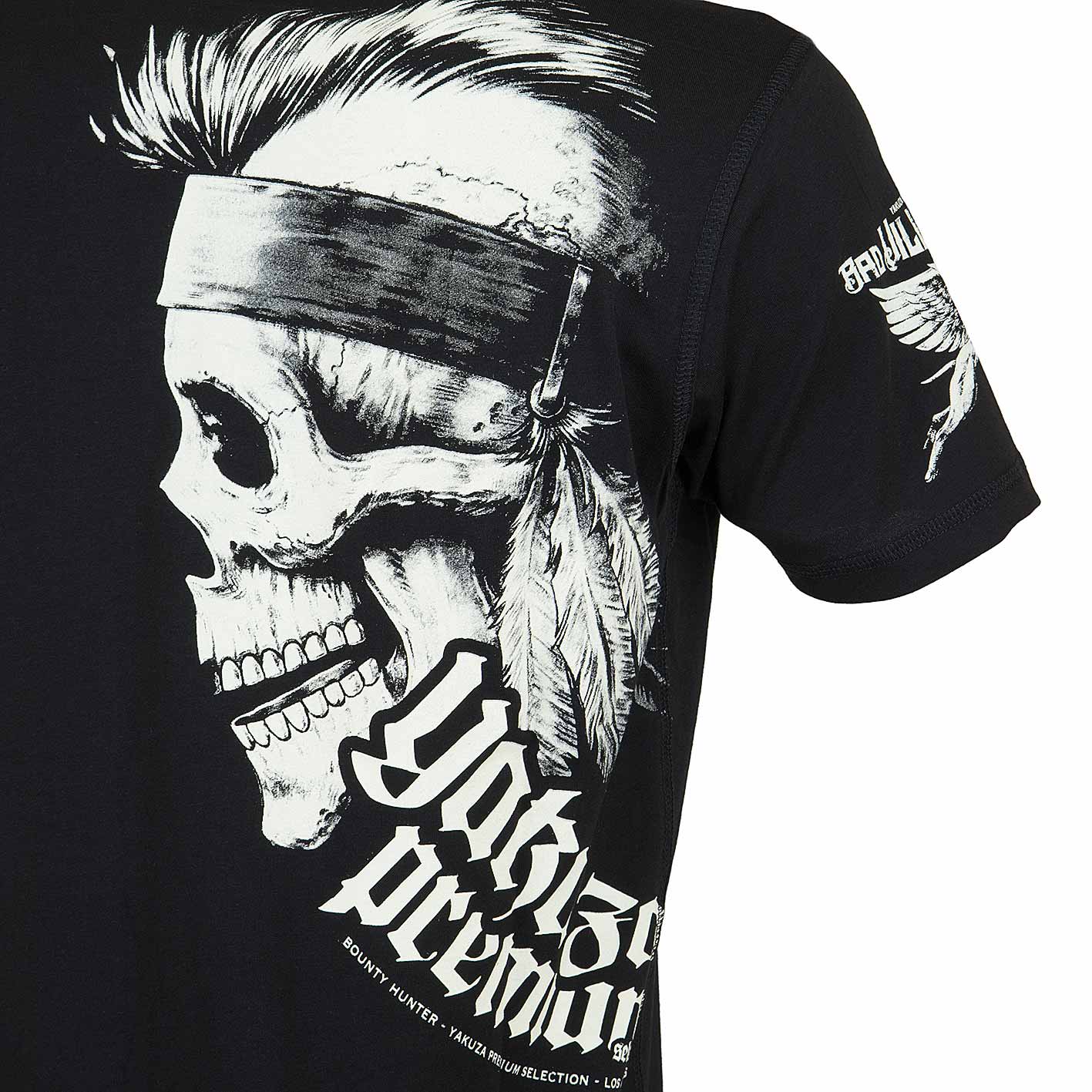 Yakuza Premium Herren T-Shirt 3916 Schwarz - Pima-Baumwolle Mit Harlekin Print